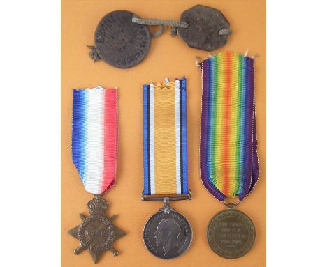 WWI Trio, British War Medal 1914-1918, Victory Medal and 1914-15 Star, and Dog Tags for Private H. Slocombe, Army Veterinary 