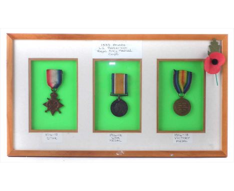 WWI Trio, British War Medal 1914-1918, Victory Medal and 1914-15 Star for Private L. G. Patterson, 1539, Royal Army Medical C