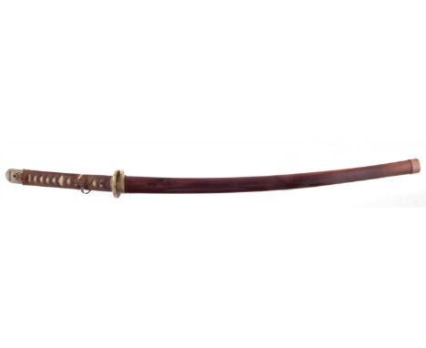 Japanese WWII Katana and wood scabbard , the tang signed and stamped with arsenal mark, dated 1938, 91cm overall, length of c