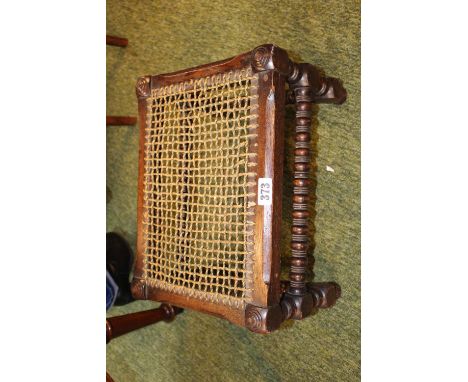 Late 19thC Oak Bobbin turned stool with rope Seagrass top 