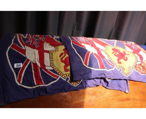 2 Vintage Coronation Flags British Made with window weights 