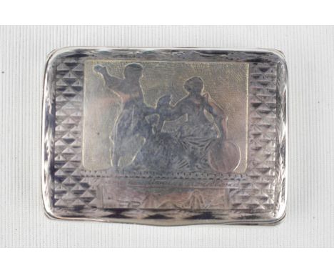 Late 19thC Russian Silver &amp; Niello Snuff box with figural depiction engraved, gilded to interior marked A.C, 99g total we