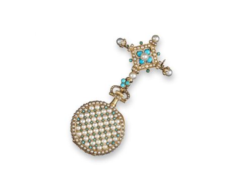 A gold gem-set fob watch by Patek Philippe, the signed white enamel dial with blue Roman numerals and gold Arabic minute nume
