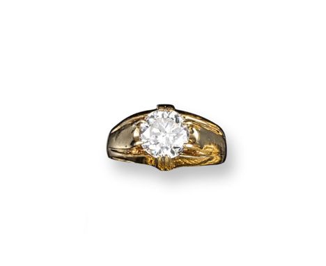 A diamond solitaire ring, the old circular-cut diamond weighs approximately 3.15cts and is set in yellow gold. Size R 1/2. 