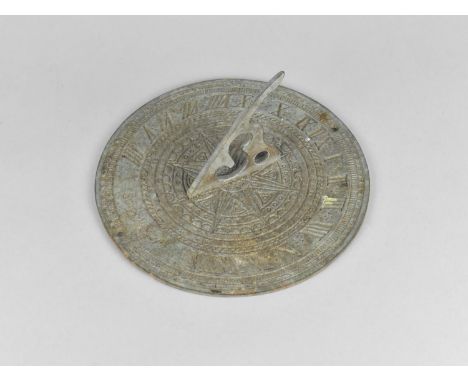 A Brass Reproduction Sundial Clock, Sunny Hours, 19.5cms Diameter 