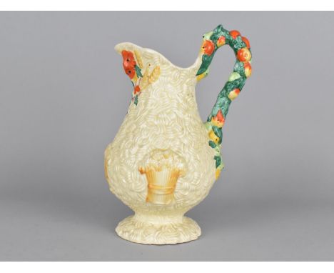 A Clarice Cliff for Newport Pottery Hand Painted Harvest Jug of Baluster Form the Handle with Stylised Fruit Moulding and Spo