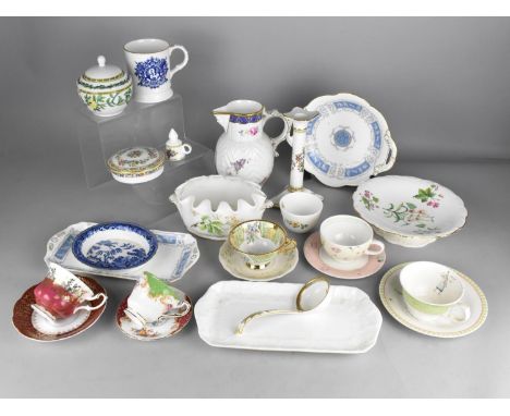 A Collection of Ceramics to Comprise Coalport Mask Head Jug, Coalport Ming Rose Lidded Box, Candle Stick, Various Cups and Sa