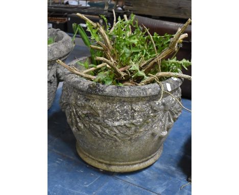 A Reconstituted Stone Garden Planter with Relief Decoration, 31cm high 