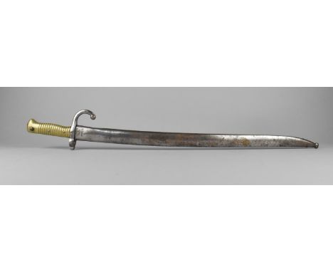 A 19th Century French 1866 Pattern Chassepot Rifle Sword Bayonet with Ribbed Brass Handle and Recurved Yataghan Style Blade D