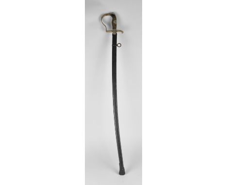 A Vintage German 1796 Type Light Cavalry Trooper's Sword , with Slightly Curved Blade , Steel Scabbard 