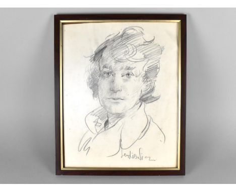 A Framed Pencil Sketch Portrait, Signed Robert Lenkiewicz, Subject 29.5x37cm 