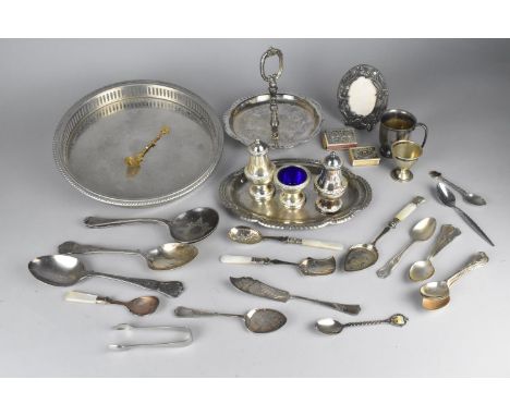 A Collection of Various Silver Plate to Comprise Various Flatware, Mother of Pearl Handled Examples, Galleried Tray, Three Pi