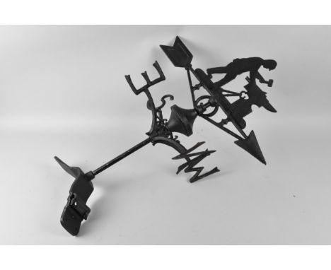 A Modern Black Painted Metal Weather Vane with Ridge Fitting and Blacksmith Motif, 64cm high (Plus VAT) 