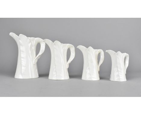 A Set of Four Graduated Royal Worcester Leafware Jugs, Tallest 15.5cm high 