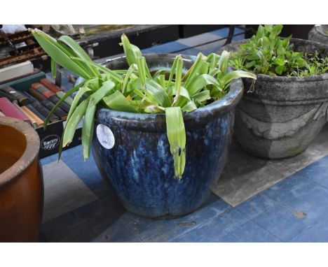 A Blue Mottle Glazed Planter, 38m high 