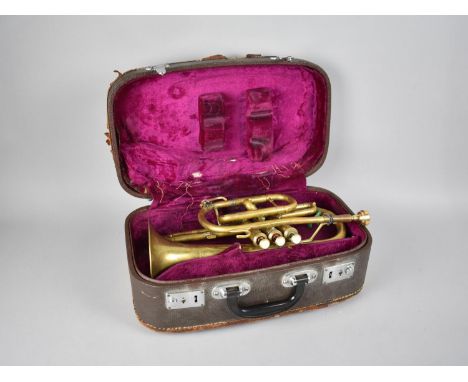 A Cased Vintage Brass Trumpet, The Lark, Made in China 