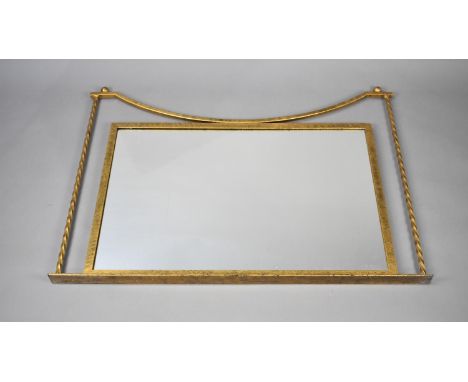 A Late 20th Century Gilt Metal Over Mantel Mirror with Barley Twist Supports, 112cms Wide and 82cms High 