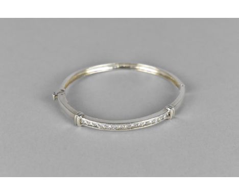 A Silver and Cz Mounted Hinged Bangle 