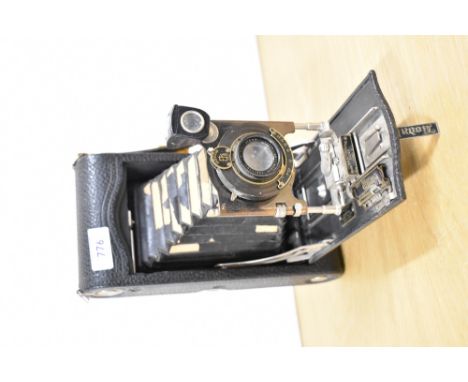 A Kodak folding Autographic Brownie 3A Model C camera with Anastigmat f:77 170mm lens