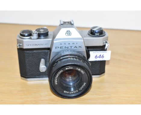 A Pentax Spotmatic F camera with Pentacon1:1,8 50mm lens