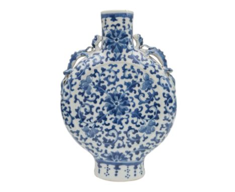 Property of a Lady. Chinese Early 20th Century A pair of ceramic moon flask [a] Decorated with painted floral motifs, the nec