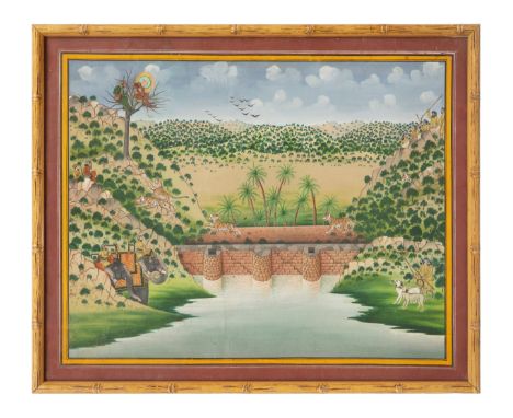 Property of a Lady. Indian Late 19th / Early 20th Century A tiger hunt with salukis, hunting figures on elephants, and a gent