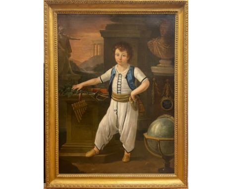 Pietro Labruzzi (1739-1805) A Full-Length Portrait of Nicholas I of Russia in a classical setting 1802.  Oil on canvas. Signe