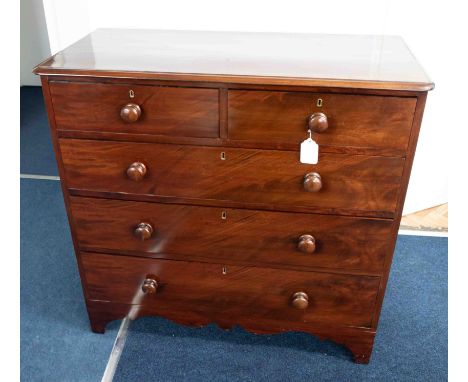 A Victorian mahogany chest fitted with two short and three long drawers on bracket feet, width 104cm, depth 46cm.