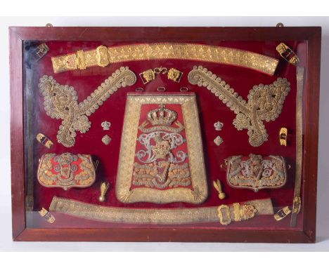 The King's Royal Irish Hussars, a collection of Victorian officers dress items including a Sabretache, two flap pouches, each