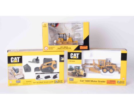 CAT 140H Motor Grader 1:50 scale, CAT D6K XL Track-Type Tractor 1:50 scale and CAT 247 Multi Terrain Loader 1:32 scale, boxed