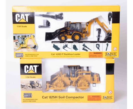 CAT 825H Soil Compactor 1:50 scale, CAT 420D IT Backhoe Loader 1:50 scale, boxed (2).