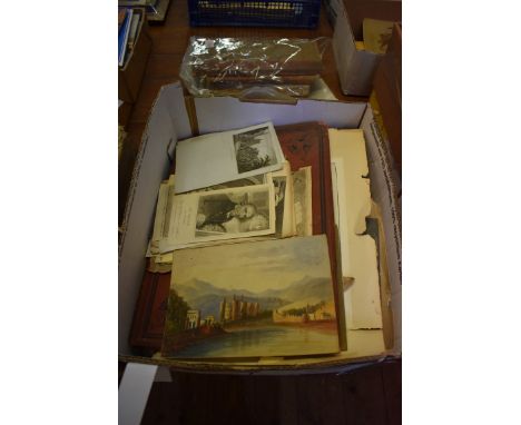 PRINTS, ENGRAVINGS &amp; DRAWINGS:&nbsp;a carton of mixed material, 17th-20thc to include a disbound and partially defective 