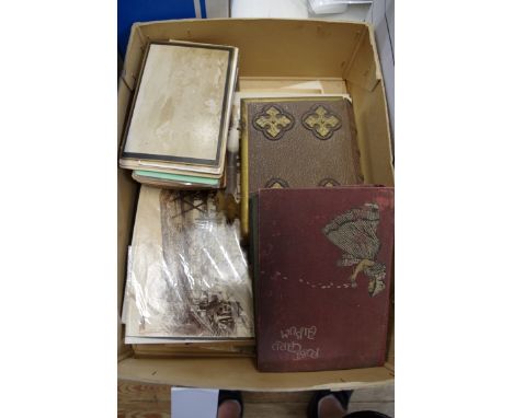 PHOTOGRAPHY:&nbsp;a miscellany in tray, to include small format album of cartes de visite with brass clasps: bundle of Stereo