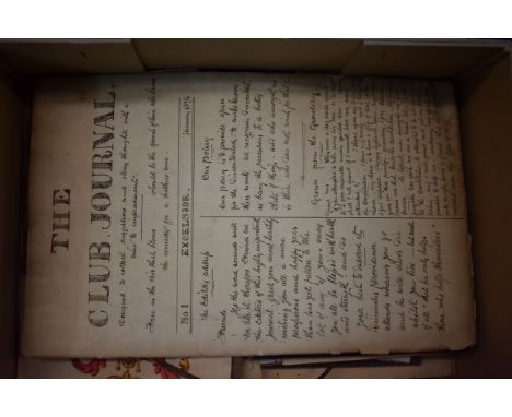 MANUSCRIPT MISCELLANY:&nbsp;a small quantity in tray, approx 20-30 items, to include manuscript magazine 'The Club Journal', 