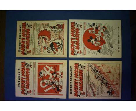 MICKEY MOUSE MAGAZINE, DETROIT CREAMERY/ROSZELL'S DAIRY GIVEAWAY:&nbsp;a group of 4 issues of this early Disney item, edited 