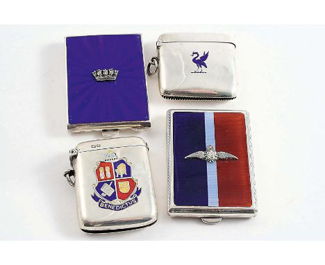 AN ART DECO SILVER & ENAMELLED BOOK MATCH HOLDER with Royal Naval coronet, by W. Neale Ltd., Birmingham 1936, another silver 