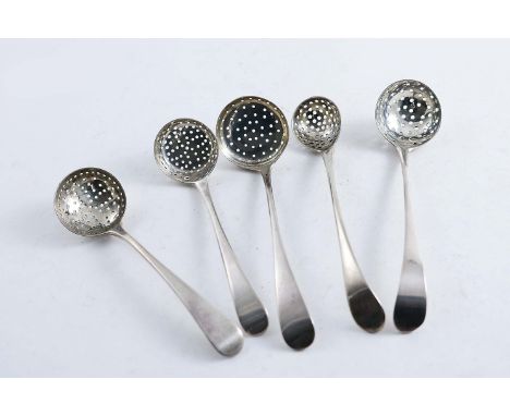 A GEORGE III OLD ENGLISH PATTERN SMALL SIFTER LADLE by Peter, Ann & William Bateman, London 1791 and three other similar Geor