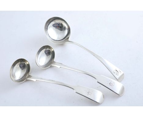A PAIR OF EARLY VICTORIAN PROVINCIAL FIDDLE PATTERN TODDY LADLES initialled "RS", by John Wright, Newcastle 1840 and a George