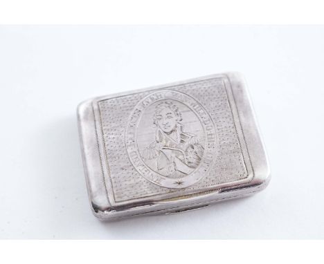 A GEORGE III TRAFALGAR COMMEMORATIVE VINAIGRETTE  engraved on the cover with a portrait of Admiral Nelson and the script "Eng