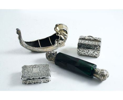 A VICTORIAN SNUFF BOX by Hilliard & Thomason, Birmingham 1866, 5 cms; a box in the form of a bag, Birmingham 1906, a Victoria