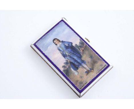 AN EARLY 20TH CENTURY CONTINENTAL CIGARETTE CASE enamelled on the cover with a depiction of The Blue Boy by Thomas Gainsborou