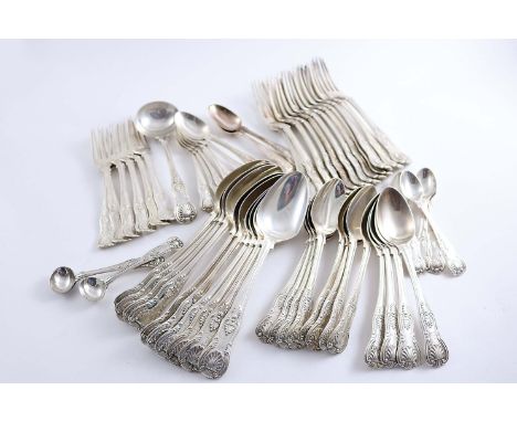 A VICTORIAN PART SERVICE OF KING'S PATTERN FLATWARE INCLUDING:- Ten table spoons, twelve table forks, twelve dessert spoons, 