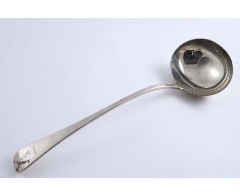 A WILLIAM IV OLD ENGLISH PATTERN SOUP LADLE crested, by William Chawner, London 1833;  13.25"  (33.5 cms) long;  6.5 oz