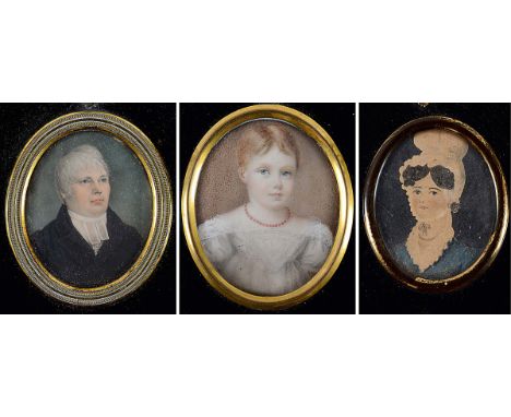 ENGLISH SCHOOL EARLY 19TH CENTURY Miniature portrait of a child wearing coral necklace, half length, on ivory; 5.75 x 4.75 cm