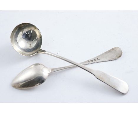 A SCOTTISH PROVINCIAL TEA SPOON initialled, by Alexander Stewart of Inverness, c.1800 and an oar pattern toddy ladle by Rober