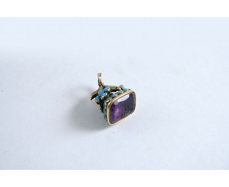 A PRIVATE COLLECTION OF FOB SEALS A REGENCY GOLD & TURQUOISE SET SEAL, the amethyst intaglio engraved with a sailing ship and