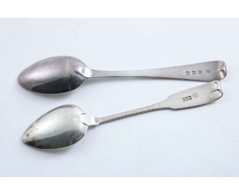 A GEORGE III OLD ENGLISH PATTERN TEA SPOON initialled "B", by Paul Storr, London 1813 and an Irish provincial Fiddle pattern 