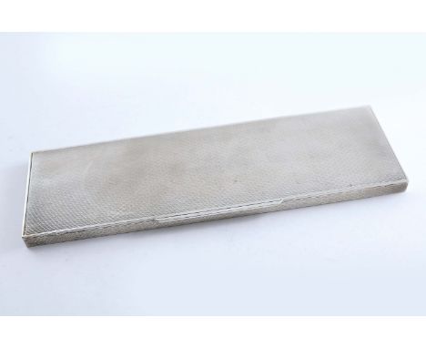 A MID 20TH CENTURY ITALIAN CIGARETTE CASE OR BOX of shallow oblong form with engine-turned decoration;  11" (28 cms) long;  1