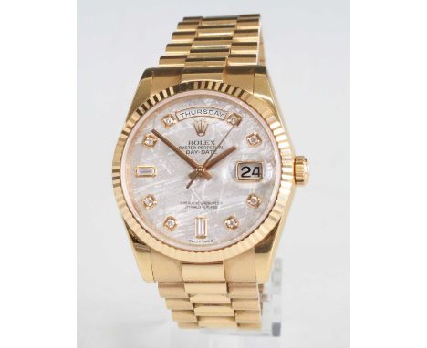 A gents Everose gold Rolex Oyster Perpetual DayDate superlative chronometer officially certified wristwatch, with meteorite d