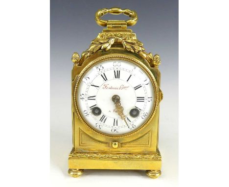 Festeau of Paris - a late 19th century French gilt brass cased carriage clock, the dome top adorned with swags of flowers abo